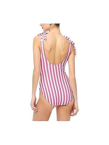 J. Crew x Dauphinette Wild Berry White Striped Tie-Shoulder One-Piece Swimsuit One Piece Swimsuit (view 2)