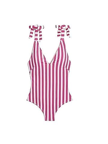 J. Crew x Dauphinette Wild Berry White Striped Tie-Shoulder One-Piece Swimsuit One Piece Swimsuit (view 1)