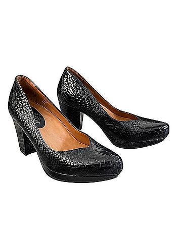 Earthies Tarnow Black Patent Snake Embossed Heels (view 2)