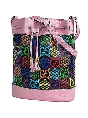 Gucci Gucci GG Psychedelic Shoulder Bag, Star Design, Drawstring Type, Coated Canvas, Black, Multicolor, Pink, 598149, Women's (view 1)