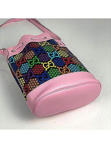 Gucci Gucci GG Psychedelic Shoulder Bag, Star Design, Drawstring Type, Coated Canvas, Black, Multicolor, Pink, 598149, Women's (view 2)