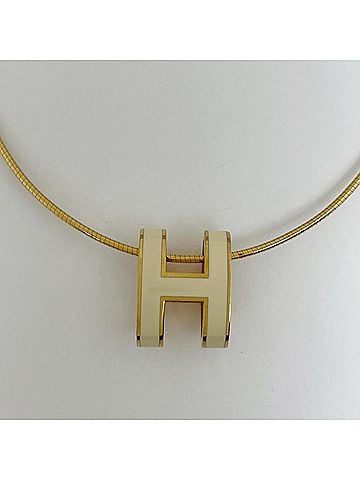 Hermès Hermes HERMES Pop H Necklace Logo GP Gold White Women's (view 2)