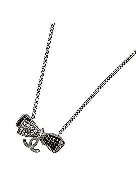 Chanel Chanel Coco Mark Ribbon Motif Necklace, Silver Plated, Rhinestone, Silver, Women's (view 1)