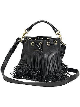 Saint Laurent Saint Laurent Emmanuel Handbag, Logo, 2-Way Shoulder Bag, Fringe, Drawstring Style, Leather, Black, 357603, Women's (view 1)