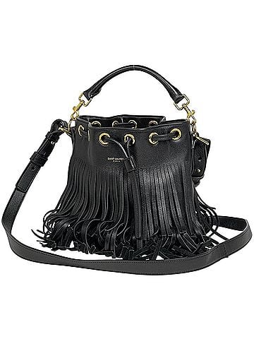 Saint Laurent Saint Laurent Emmanuel Handbag, Logo, 2-Way Shoulder Bag, Fringe, Drawstring Style, Leather, Black, 357603, Women's (view 1)