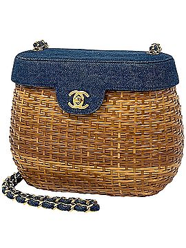 Chanel Chanel Coco Mark Chain Shoulder Bag, Basket Rattan Brown/Blue, Women's (view 1)