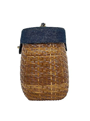 Chanel Chanel Coco Mark Chain Shoulder Bag, Basket Rattan Brown/Blue, Women's (view 2)