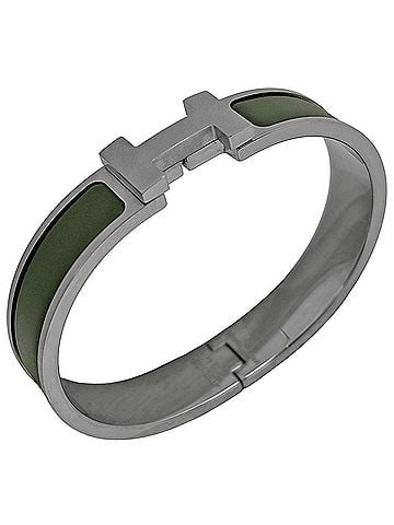 Hermès Hermes HERMES Clic Enamel Bracelet Clack Bangle Silver Plated Green Women's (view 1)