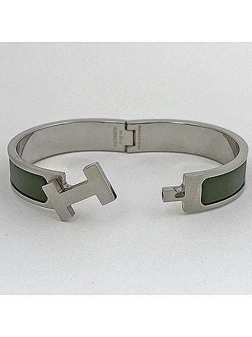 Hermès Hermes HERMES Clic Enamel Bracelet Clack Bangle Silver Plated Green Women's (view 2)