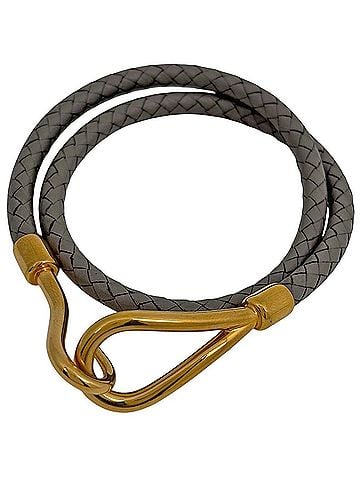 Hermès Hermes Jumbo Bracelet, Double Strand Choker, Leather, GP (Gold Plated), Gray/Gold, Women's. (view 1)