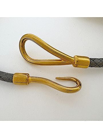 Hermès Hermes Jumbo Bracelet, Double Strand Choker, Leather, GP (Gold Plated), Gray/Gold, Women's. (view 2)