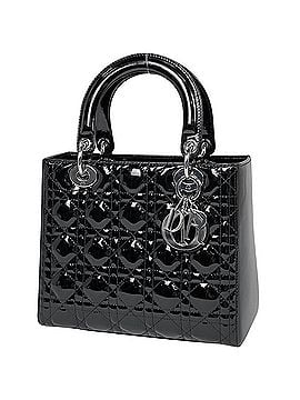 Christian Dior Christian Dior Lady 2-Way Cannage Enamel Handbag, Patent Leather, Black, Women's (view 1)