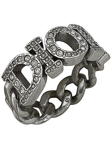 Christian Dior Christian Dior logo rhinestone ring, silver plated, rhinestone, silver, women's. (view 1)