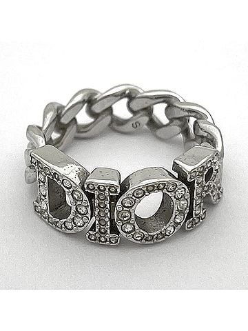 Christian Dior Christian Dior logo rhinestone ring, silver plated, rhinestone, silver, women's. (view 2)