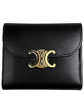 Céline Celine Triomphe Tri-fold Wallet, Leather, Black, Women's (view 1)