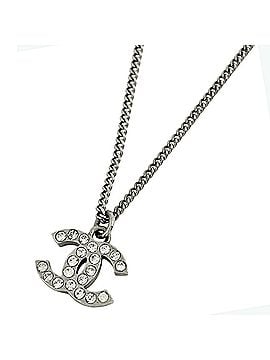 Chanel Chanel Coco Mark Rhinestone Necklace, Silver Plated, Silver, Women's (view 1)
