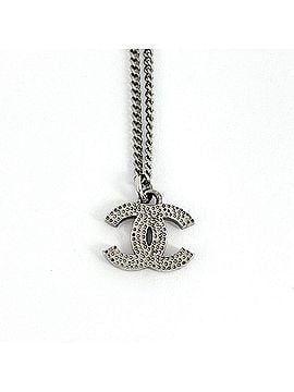 Chanel Chanel Coco Mark Rhinestone Necklace, Silver Plated, Silver, Women's (view 2)