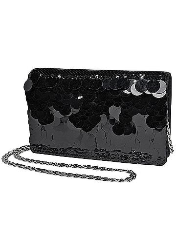 Prada Prada PRADA Logo Chain Shoulder Bag, Sequined, 2-Way, Satin, Nero (Black), Women's (view 1)