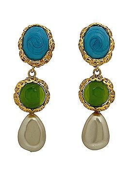 Chanel Chanel CHANEL Faux Pearl Earrings Gripoix GP Blue Green Gold Women's (view 1)
