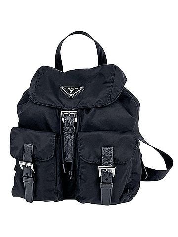 Prada Prada PRADA Logo Plate Nylon Backpack, Rucksack, Black, 1BZ677, Women's (view 1)