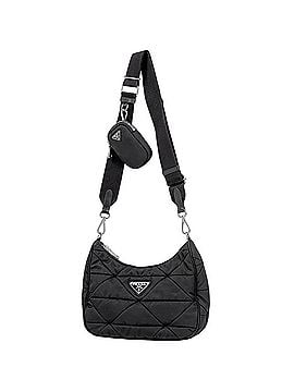 Prada Prada Padded Re-Nylon Shoulder Bag with Logo Plate, Nylon, Black (Nero) 1BC151, Women's (view 1)