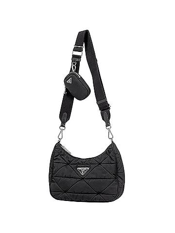 Prada Prada Padded Re-Nylon Shoulder Bag with Logo Plate, Nylon, Black (Nero) 1BC151, Women's (view 1)