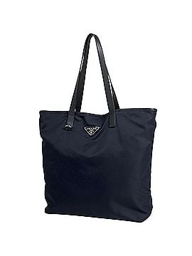 Prada Prada logo plate tote bag, nylon, navy, women's. (view 1)