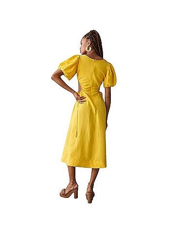 FARM Rio Yellow Cutout Midi Dress Casual Dress (view 2)