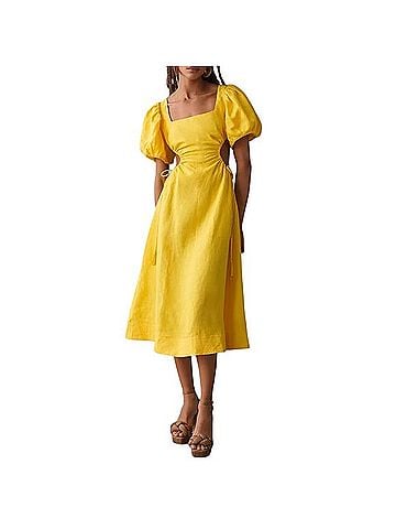 FARM Rio Yellow Cutout Midi Dress Casual Dress (view 1)