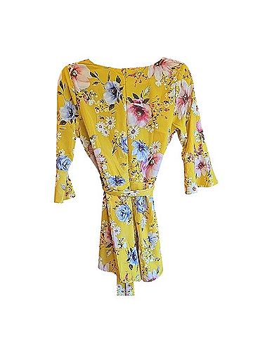 Sweet Wanderer Yellow Floral Wrap Dress Romper (view 2)