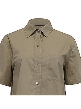 Vince. Vince Short Sleeve Poplin Button-Up Shirt in Khaki Cotton (view 2)
