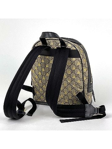 Gucci Gucci GG Pattern Backpack, Bee Print, Supreme Coated Canvas, Beige/Black, 427042, Women's (view 2)