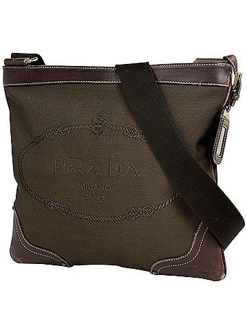 Prada Prada PRADA Logo Jacquard Shoulder Bag, Canvas, Brown, Women's (view 1)