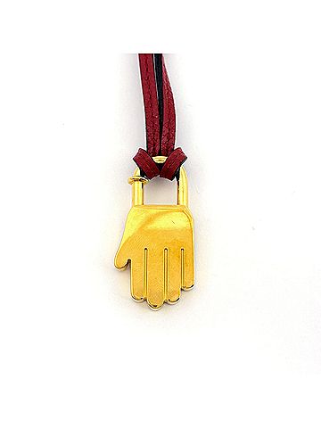 Hermès Hermes HERMES Cadena Hand Necklace GP Leather Gold Red Women's (view 2)