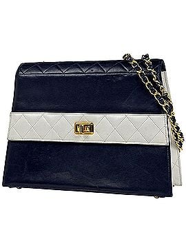 Chanel Chanel logo chain shoulder bag, Matelassé leather, navy and white, for women. (view 1)