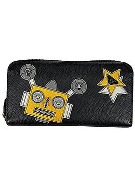 Prada Prada PRADA Logo Plate Round Zip Long Wallet Robot Saffiano Leather Nero (Black) Women's (view 1)