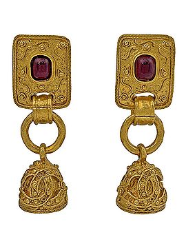Chanel Chanel Coco Mark Bell Swing Earrings, Gripoix Gold Red, Women's (view 1)