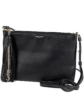 Saint Laurent Saint Laurent logo shoulder bag, fringe, leather, black, 412674, women's. (view 1)