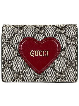 Gucci Gucci GG pattern bi-fold wallet, Supreme heart motif, compact, coated canvas, beige/red, 648848, women's. (view 1)