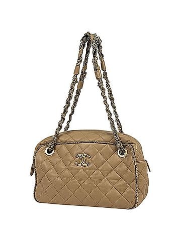 Chanel Chanel Coco Mark Chain Shoulder Bag, Tweed Matelassé Leather, Beige, Women's (view 1)