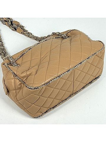 Chanel Chanel Coco Mark Chain Shoulder Bag, Tweed Matelassé Leather, Beige, Women's (view 2)