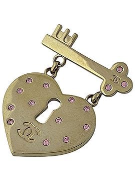 Chanel Chanel Heart Lock Brooch, GP Rhinestone, Gold, Women's (view 1)