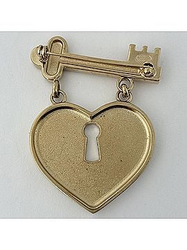 Chanel Chanel Heart Lock Brooch, GP Rhinestone, Gold, Women's (view 2)