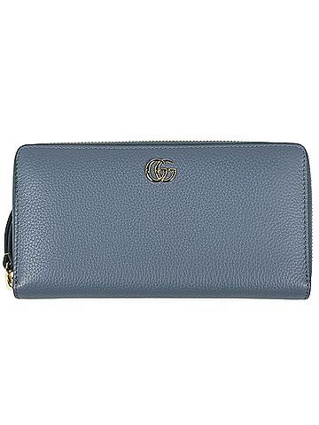 Gucci Gucci GG Marmont Round Zip Long Wallet, Double G Leather, Blue, 456117, Women's (view 1)