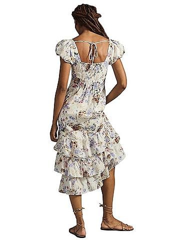 Anthropologie Tiered Floral Cap-Sleeve Dress Casual Dress (view 2)