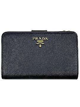 Prada Prada logo bi-fold wallet with L-shaped zipper, Saffiano leather, navy, women's. (view 1)