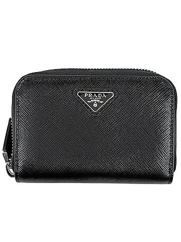 Prada Prada PRADA Logo Plate Round Zipper Wallet/Coin Case 2-Way Saffiano Leather Nero (Black) 2MR021 Women's (view 1)