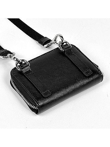 Prada Prada PRADA Logo Plate Round Zipper Wallet/Coin Case 2-Way Saffiano Leather Nero (Black) 2MR021 Women's (view 2)