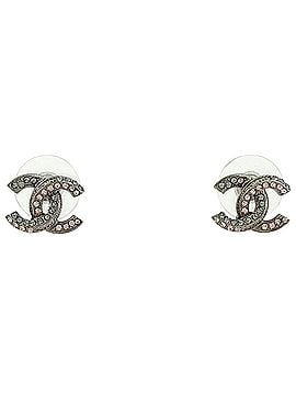 Chanel Chanel Coco Mark Rhinestone Earrings, Silver Plated, Silver, Women's (view 1)