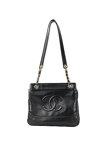 Chanel Chanel Coco Mark Chain Tote Bag, Leather, Black, Women's (view 1)